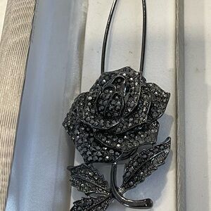 Elegant Large Black Rose brooch pin.